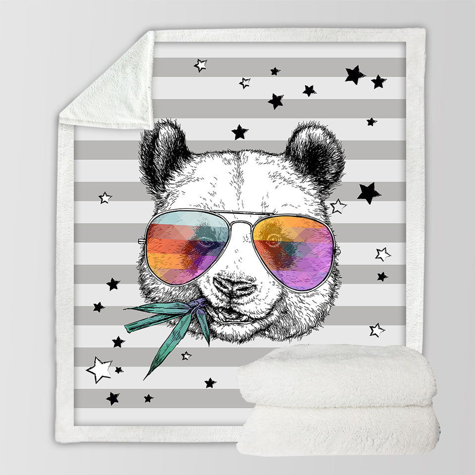 Retro Cool and Funny Panda Sherpa Blankets