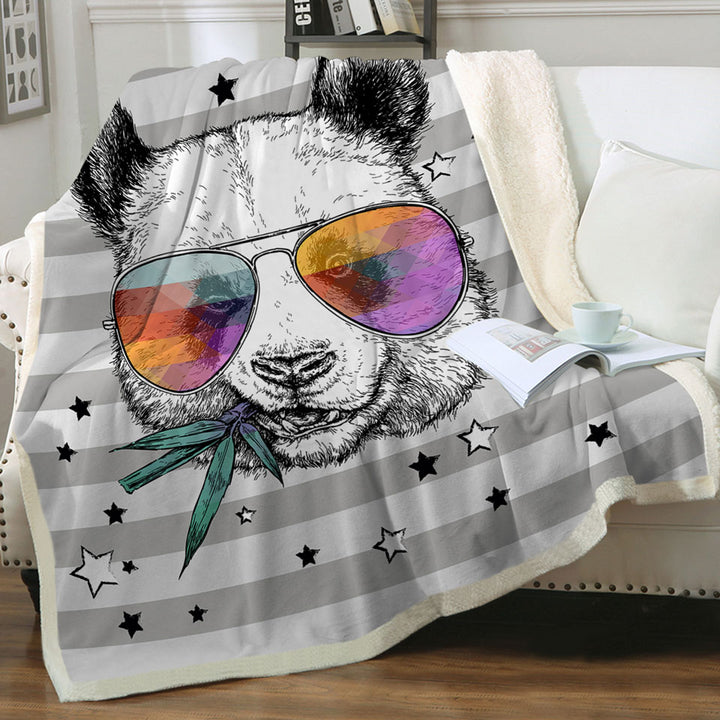 Retro Cool and Funny Panda Throw Blankets