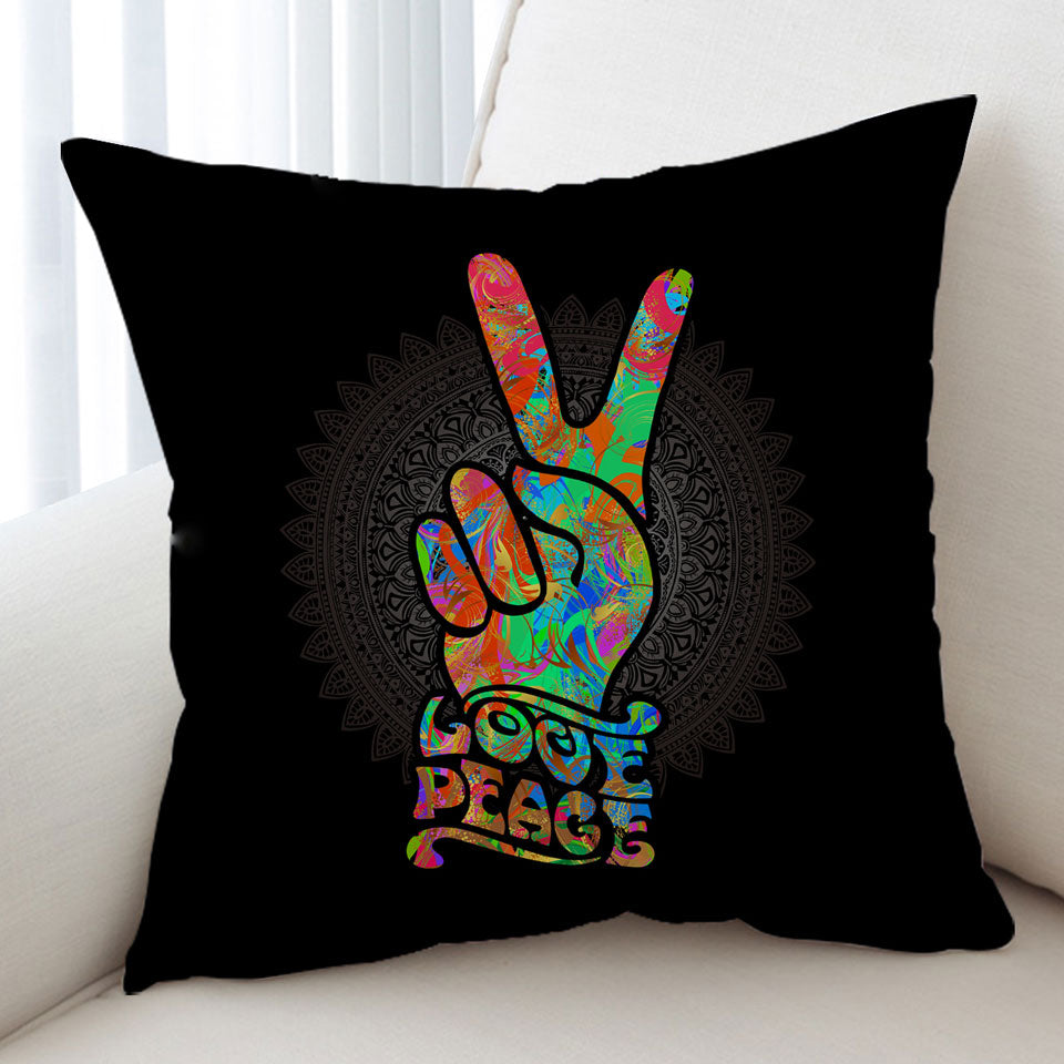 Retro Cushion Covers Love Peace over Dark Mandala