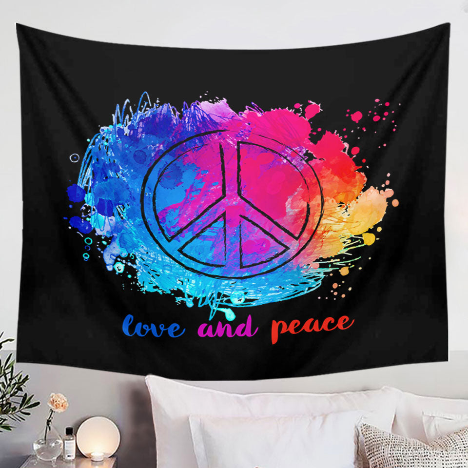 Retro Home Decor Fabric Tapestry Reddish Blue Love and Peace