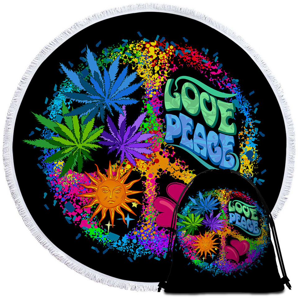 Retro Round Beach Towels 420 Peace and Love