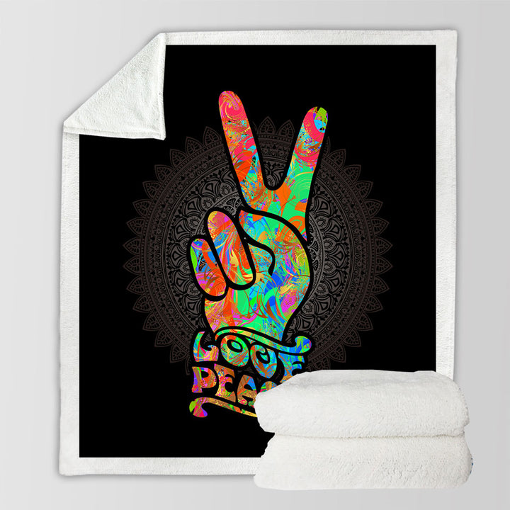 Retro Sherpa Blankets Love Peace over Dark Mandala
