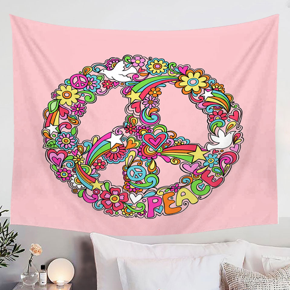 Retro Tapestry Wall Decor Rainbow Colors Peace