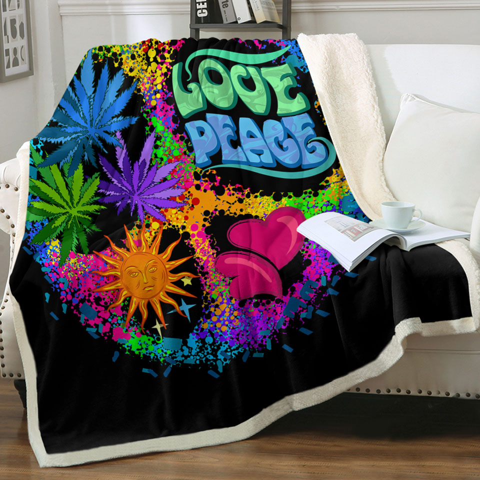 Retro Throw Blankets 420 Peace and Love