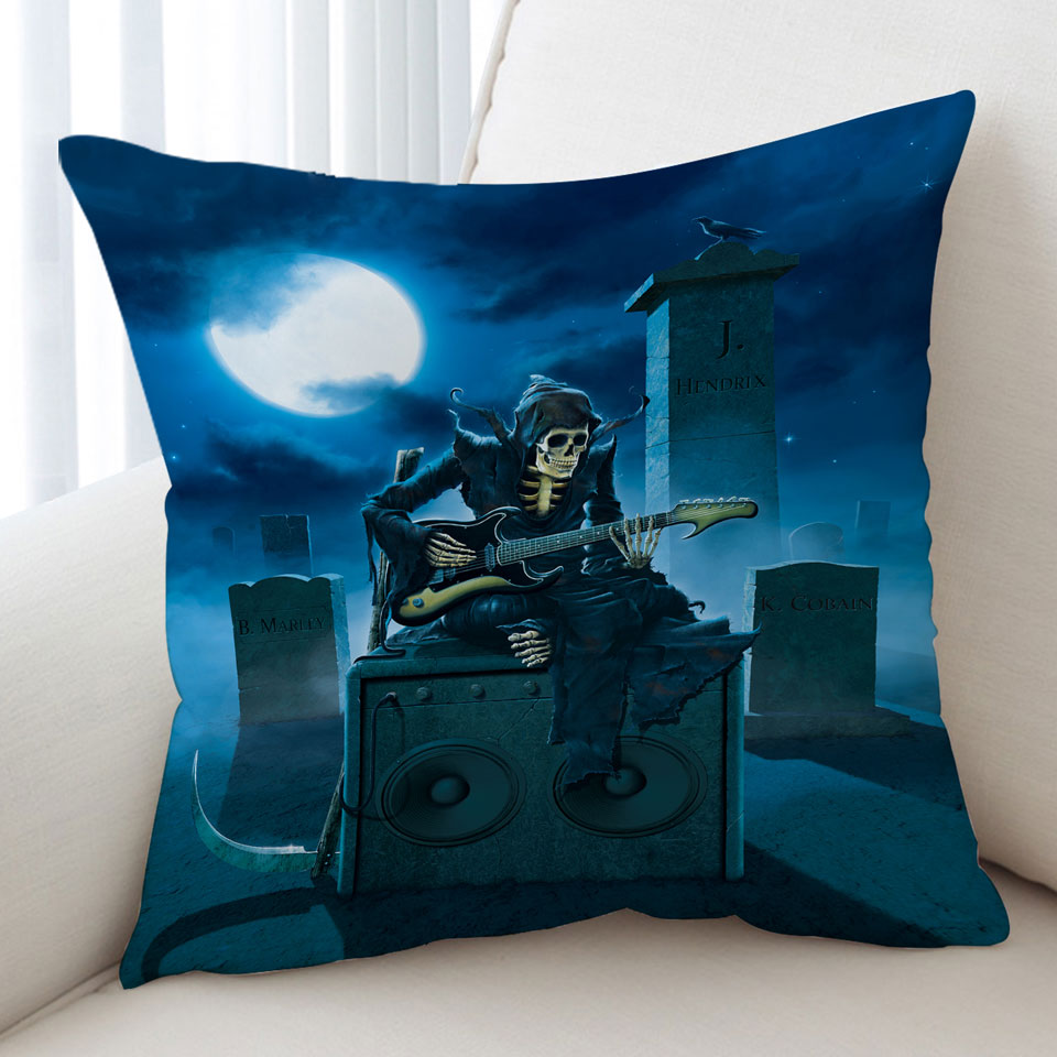 Rock Legends Tribute Cushion Covers Dark Art Skeleton in the Graveyard