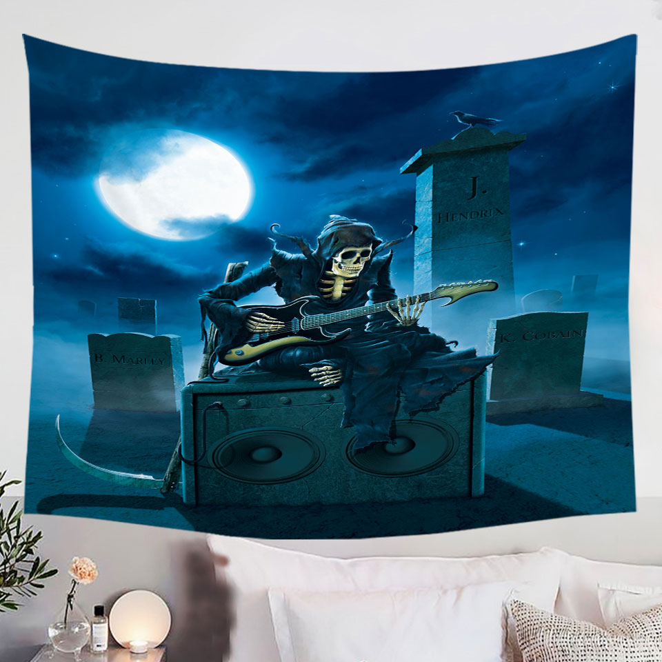 Rock-Legends-Tribute-Wall-Decor-Dark-Art-Skeleton-in-the-Graveyard-Tapestry