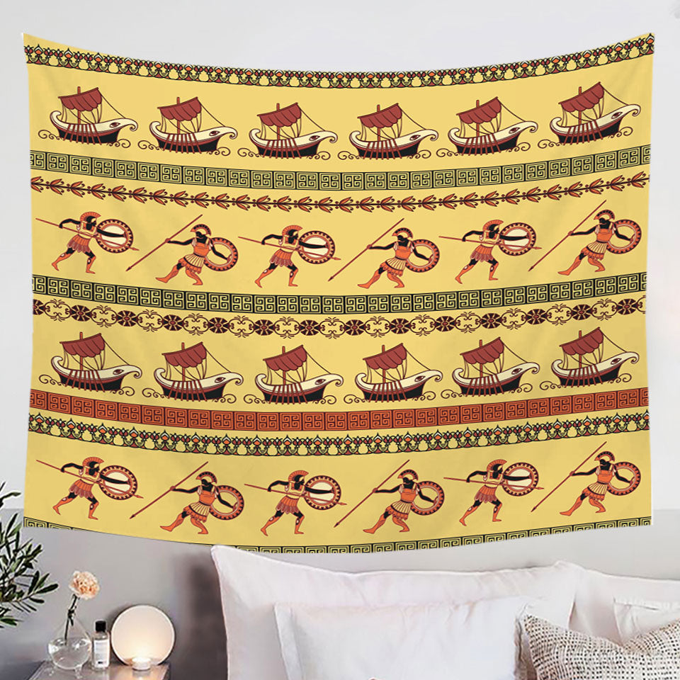 Roman Warriors and Boats Mens Wall Decor Tapestry