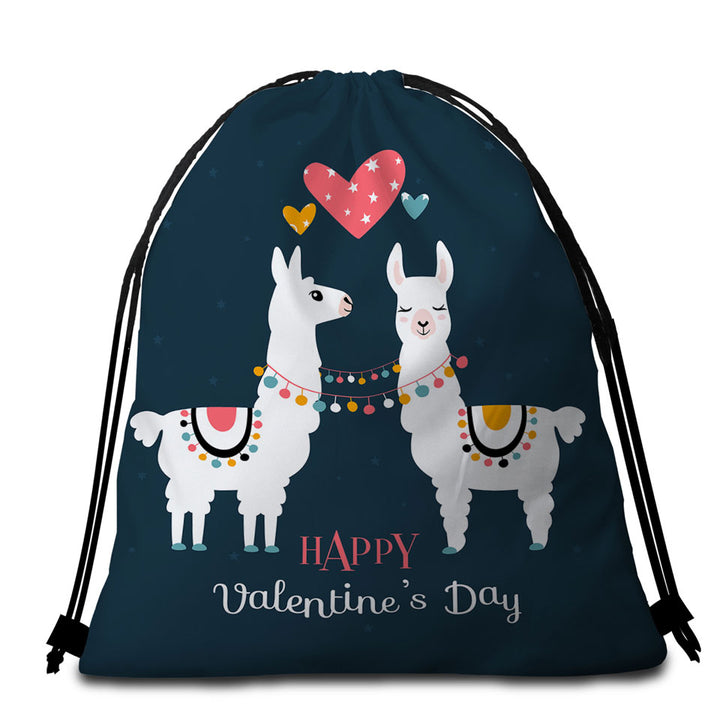 Romantic Beach Towel Bags Happy Valentines Day Loving Llamas