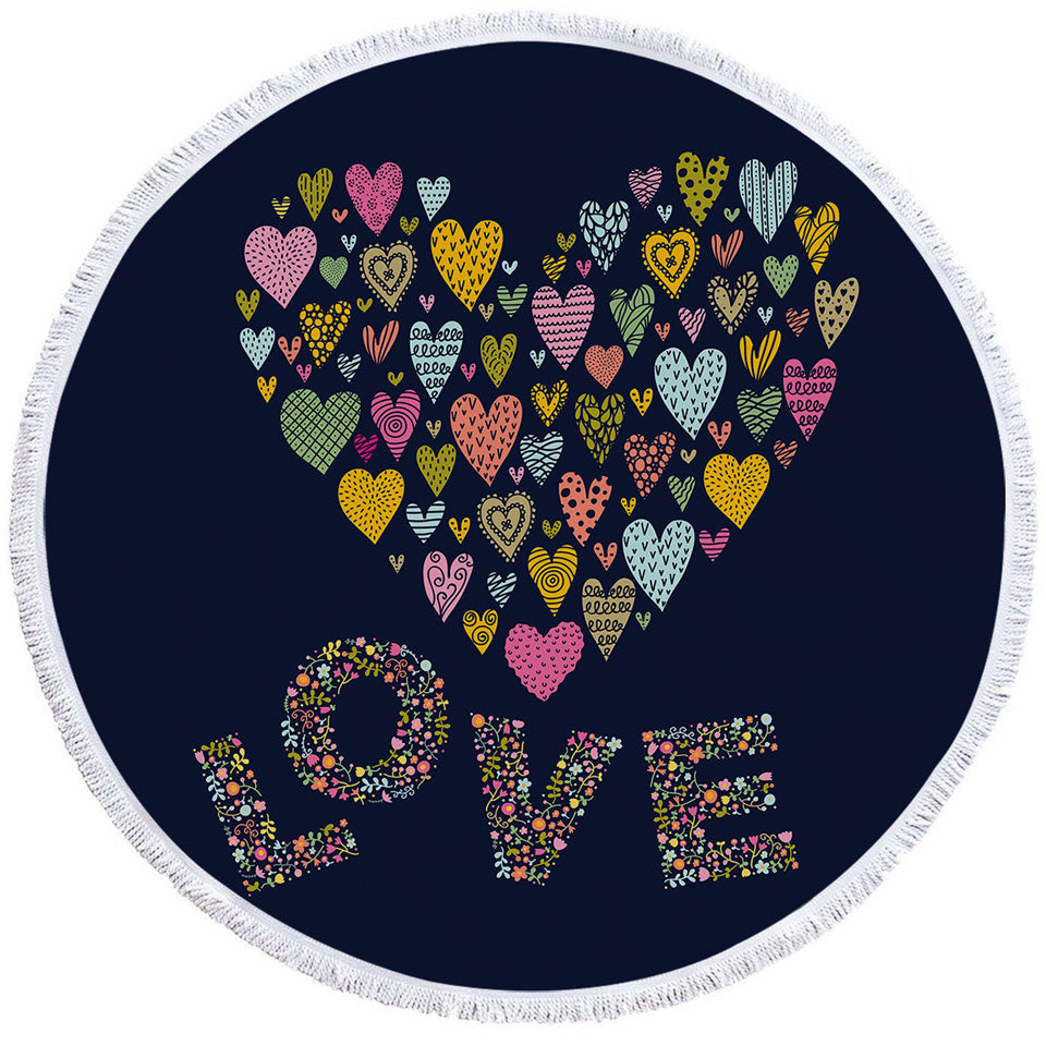 Romantic Beach Towels Floral Love and Multi Colored Heart of Hearts