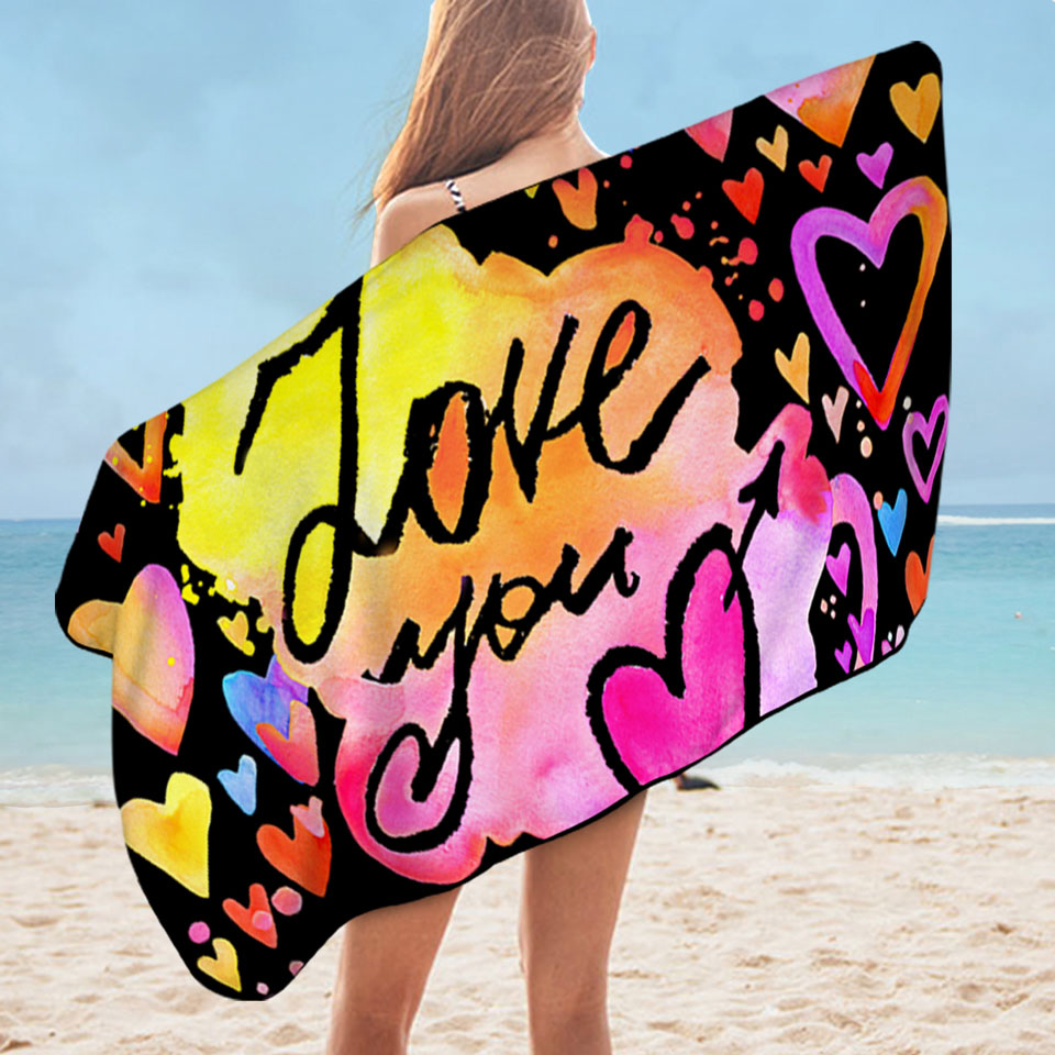 Romantic Beach Towels Love You Colorful Hearts