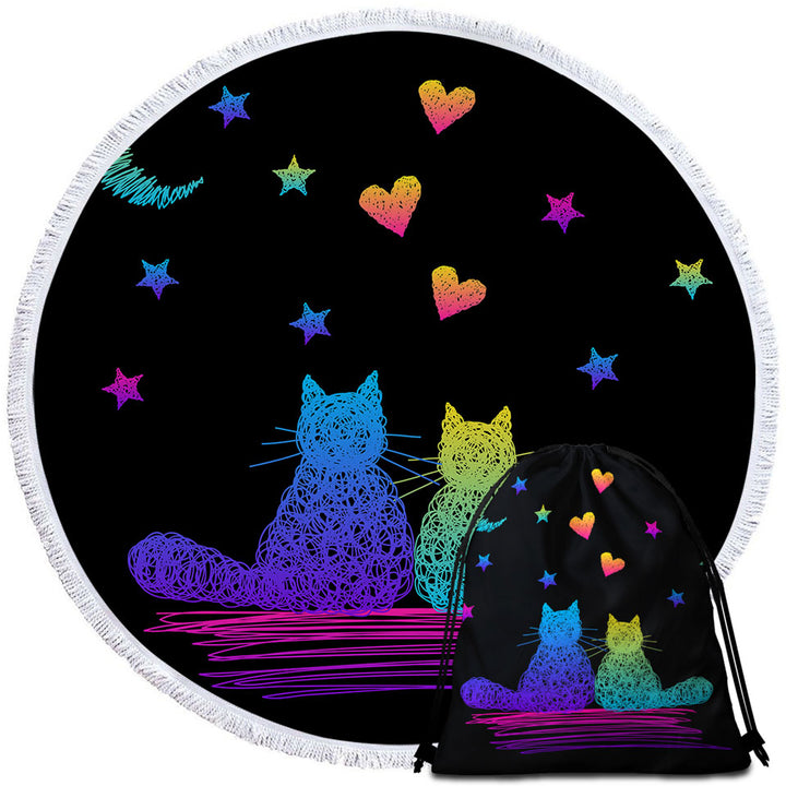 Romantic Cats Round Beach Towel