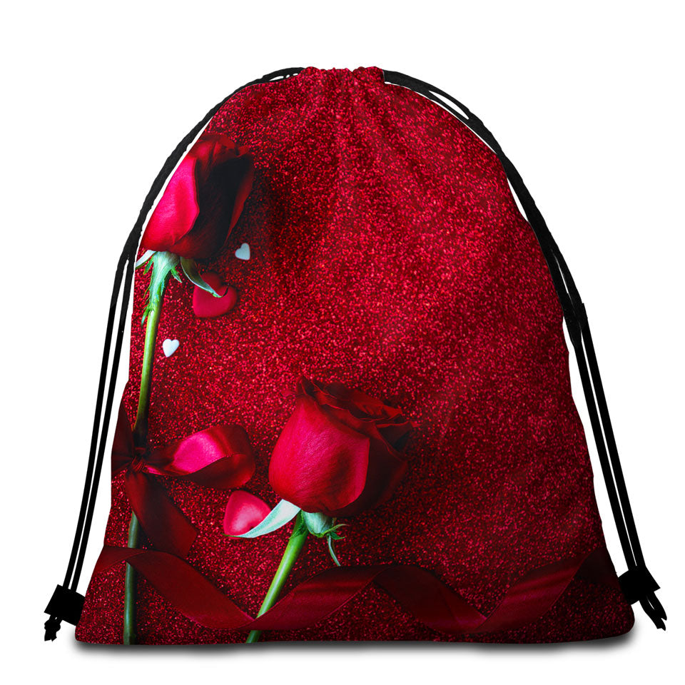 Romantic Couple of Roses Beach Towel Bags