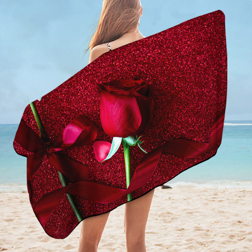 Romantic Couple of Roses Beach Towels