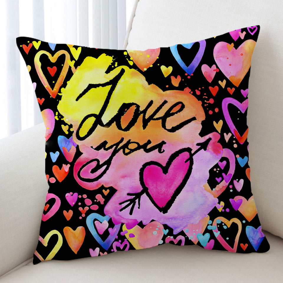 Romantic Cushion Covers Love You Colorful Hearts