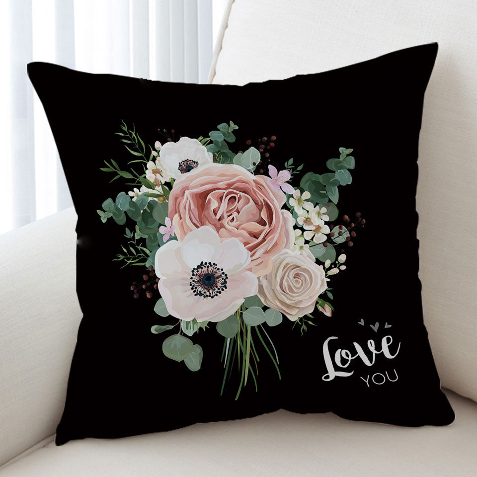 Romantic Cushion Covers Love You White Flowers Bouquet