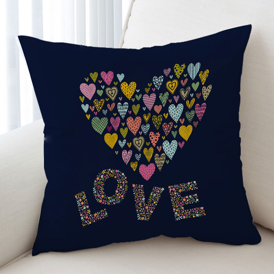 Romantic Cushions Floral Love and Multi Colored Heart of Hearts