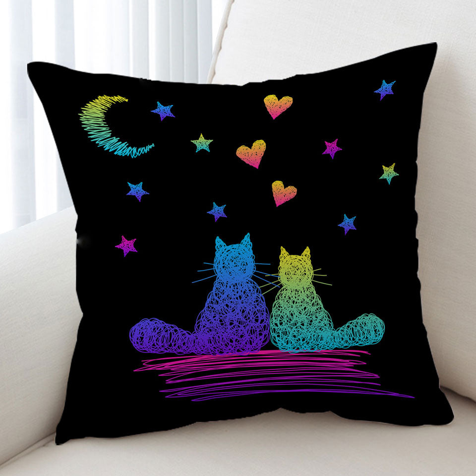 Romantic Decorative Cushions Cats Artistic Drawing