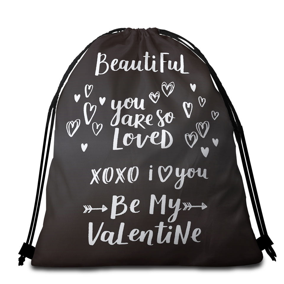 Romantic Love Quote Beach Towel Bags Be My Valentine