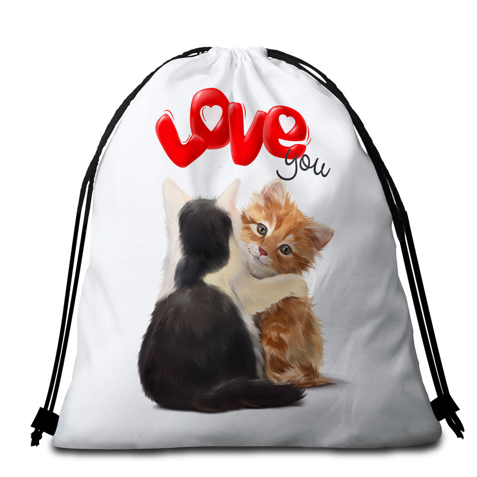 Romantic Love Quote Beach Towel Bags with Adorable Kittens