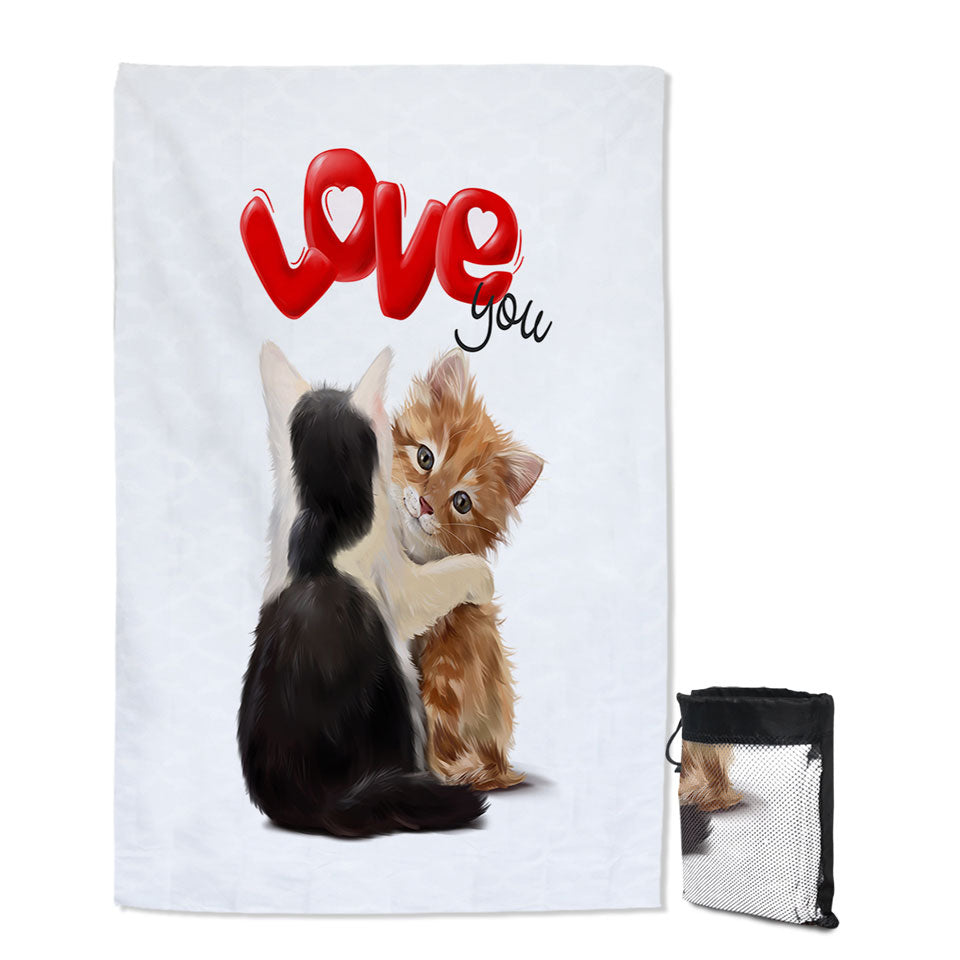 Romantic Love Quote Beach Towels with Adorable Kittens