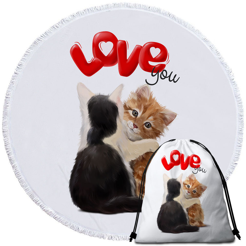 Romantic Love Quote Circle Beach Towel with Adorable Kittens