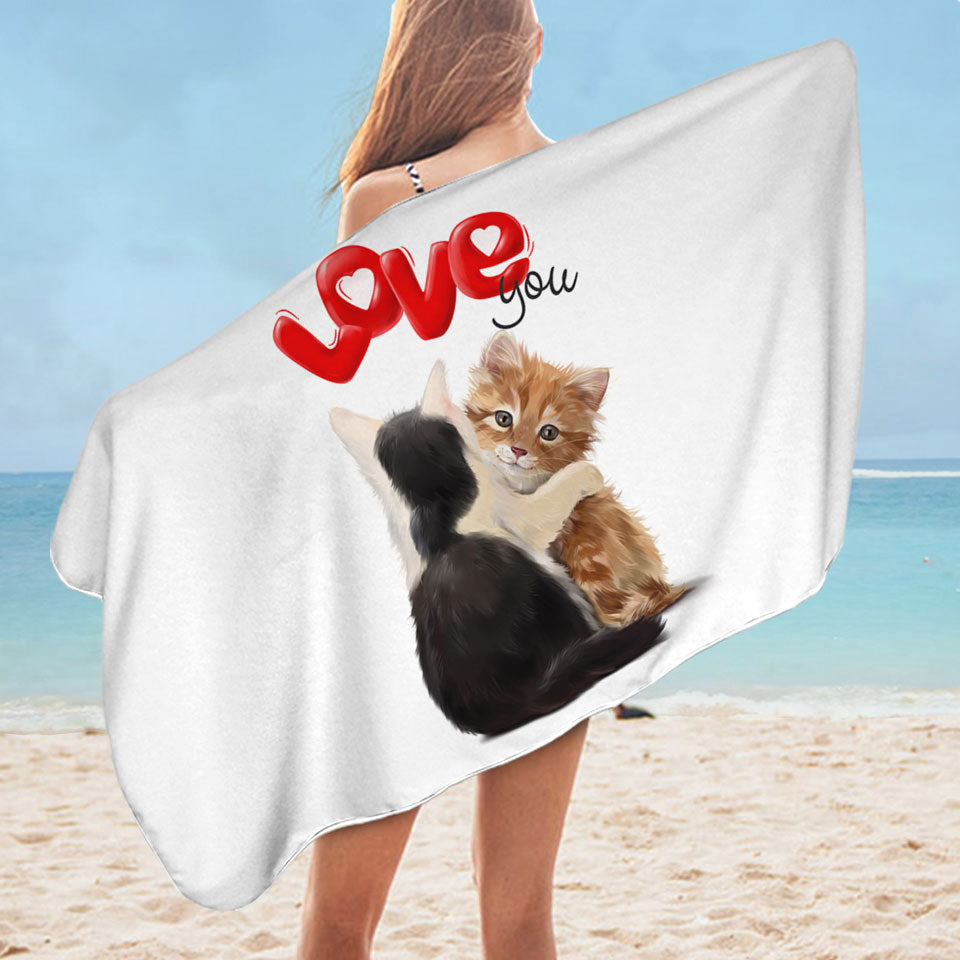 Romantic Love Quote Microfibre Beach Towels with Adorable Kittens