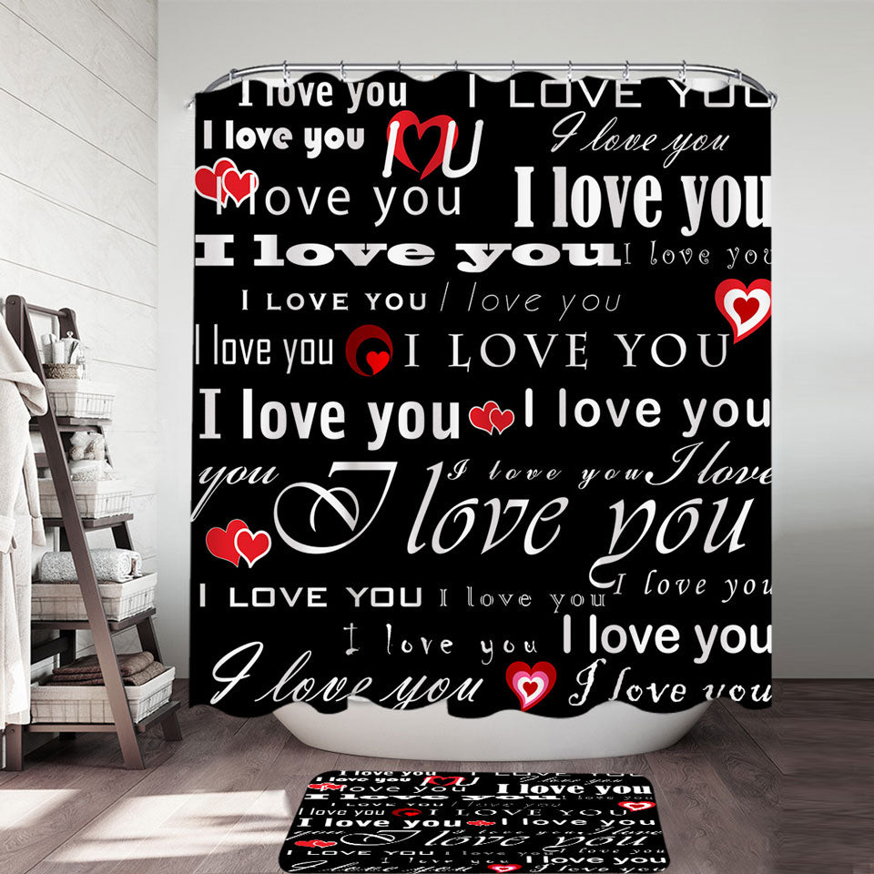 Romantic Quotes Fabric Shower Curtains I Love You