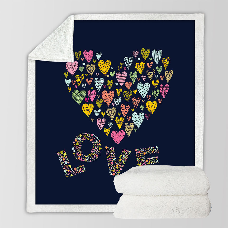 Romantic Throws Floral Love and Multi Colored Heart of Hearts