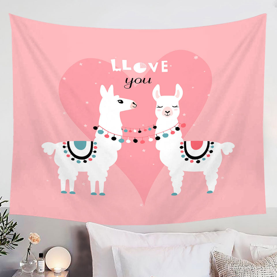 Romantic Wall Decor Tapestry Llove You! Cute Llamas Love
