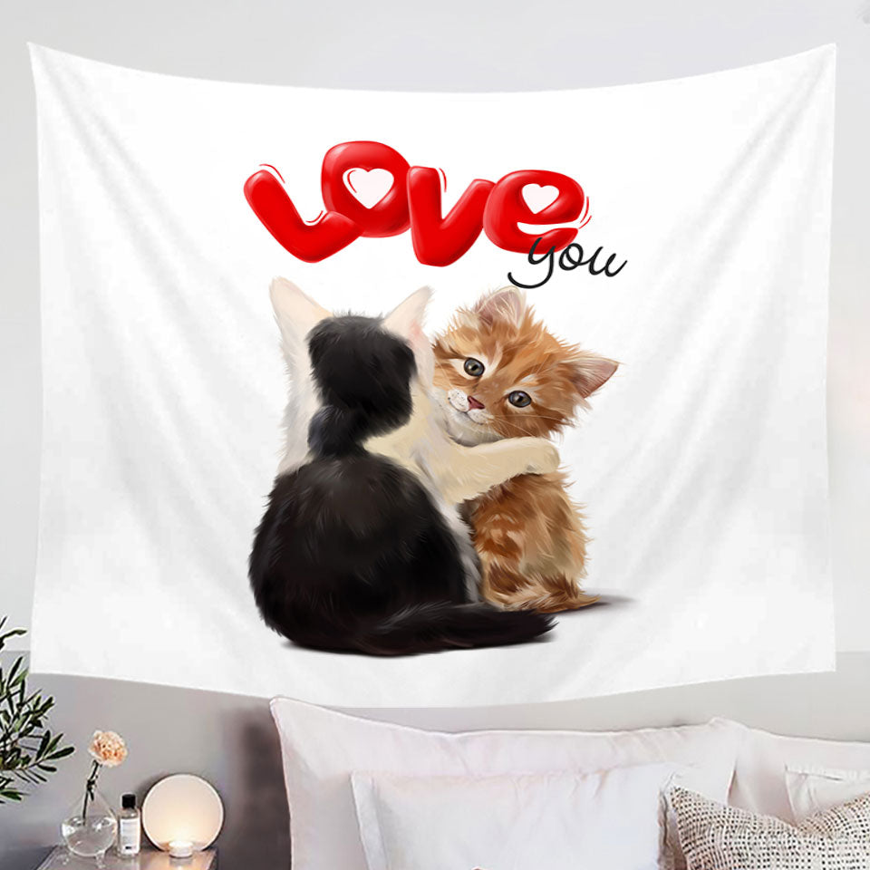 Romantic Wall Decor Tapestry Love Quote with Adorable Kittens