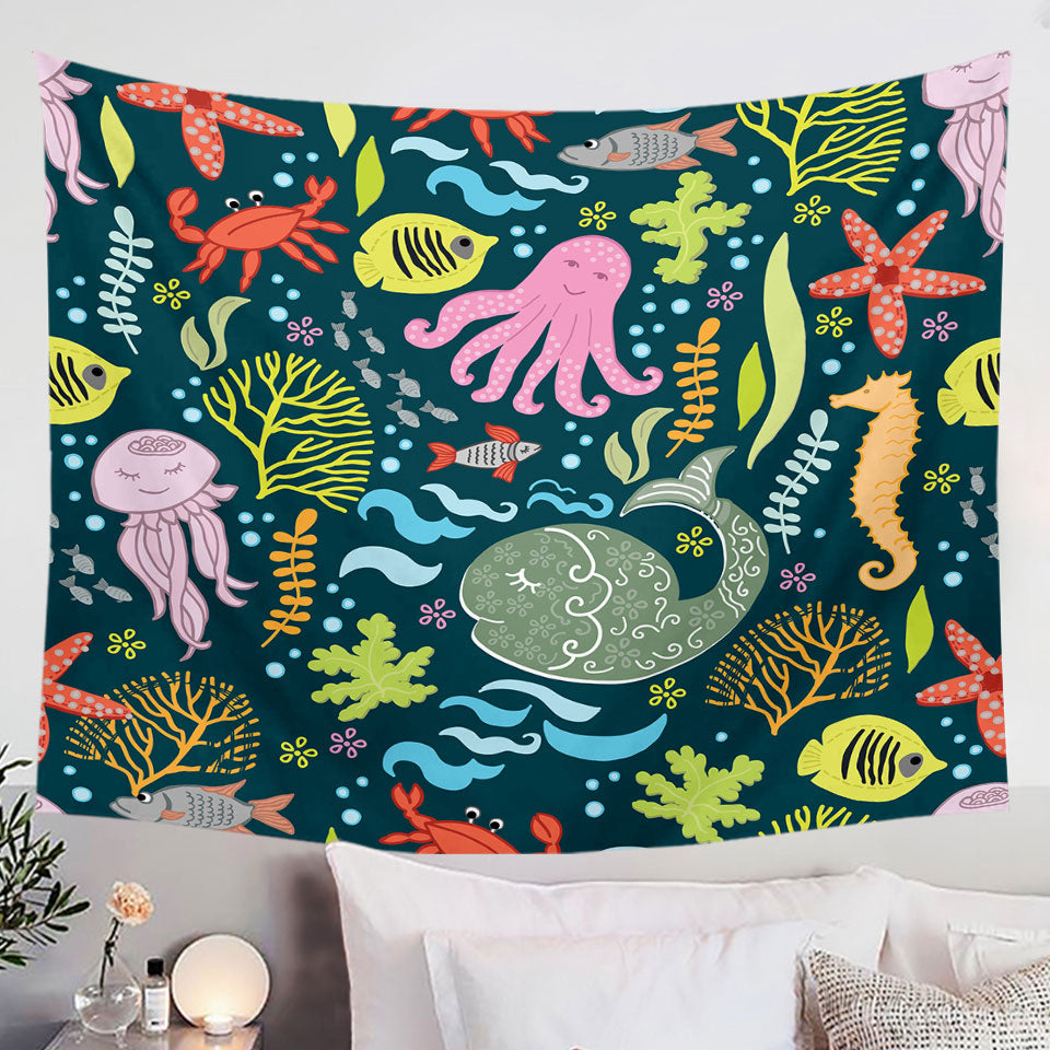 Room Wall Decor for Kids Multi Colored Marine Animals
