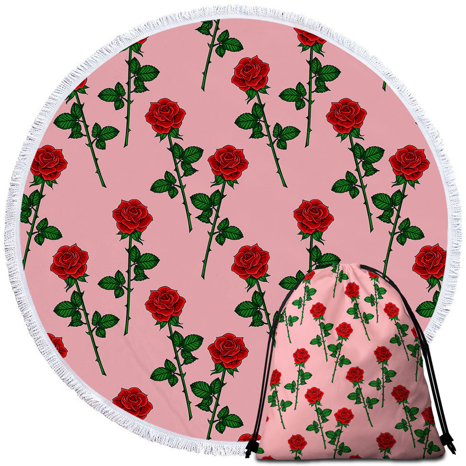 Roses Pattern over Pink Beach Towels