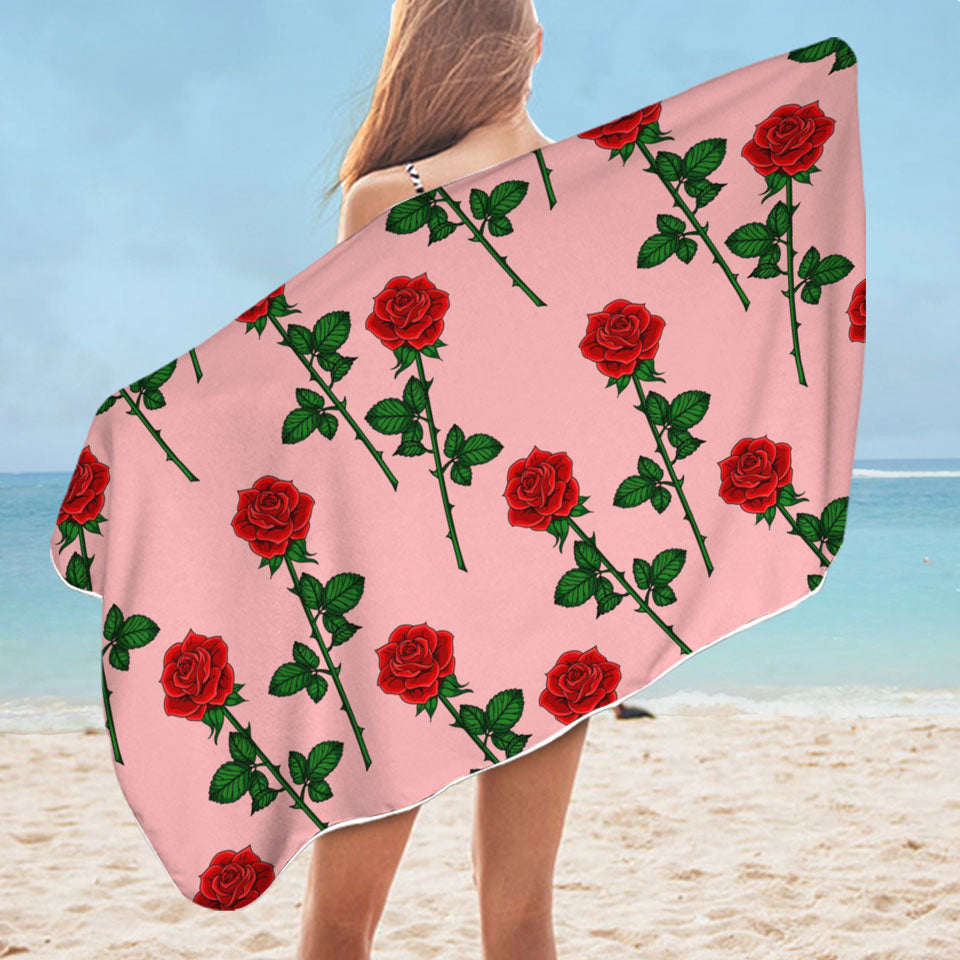 Roses Pattern over Pink Beautiful Beach Towels