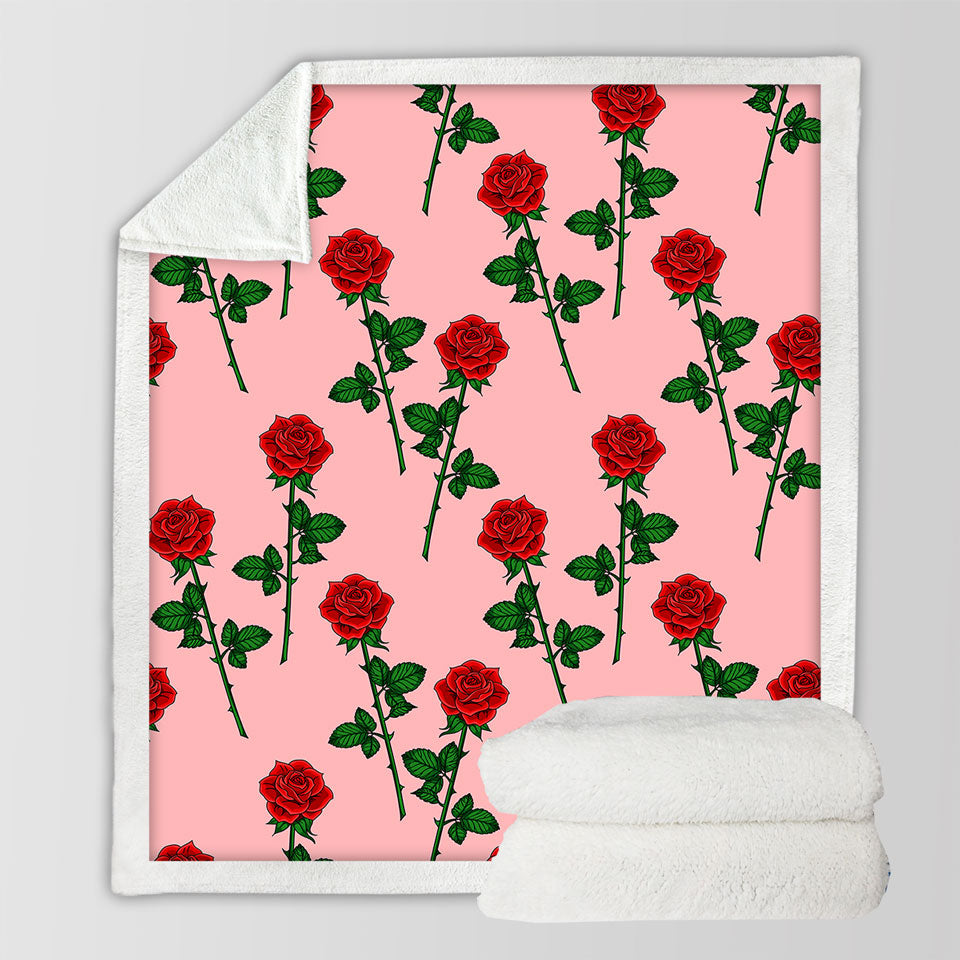 Roses Pattern over Pink Throw Blanket