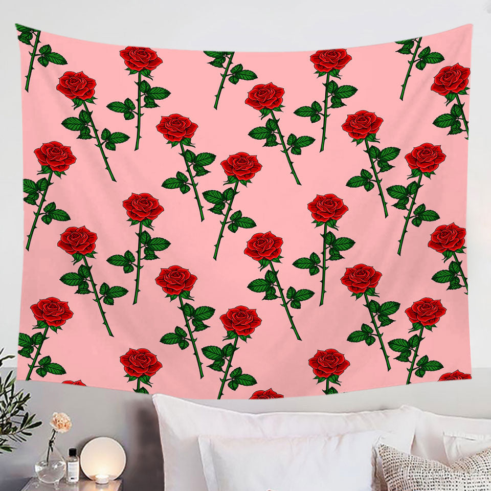 Roses Pattern over Pink Wall Decor Tapestry