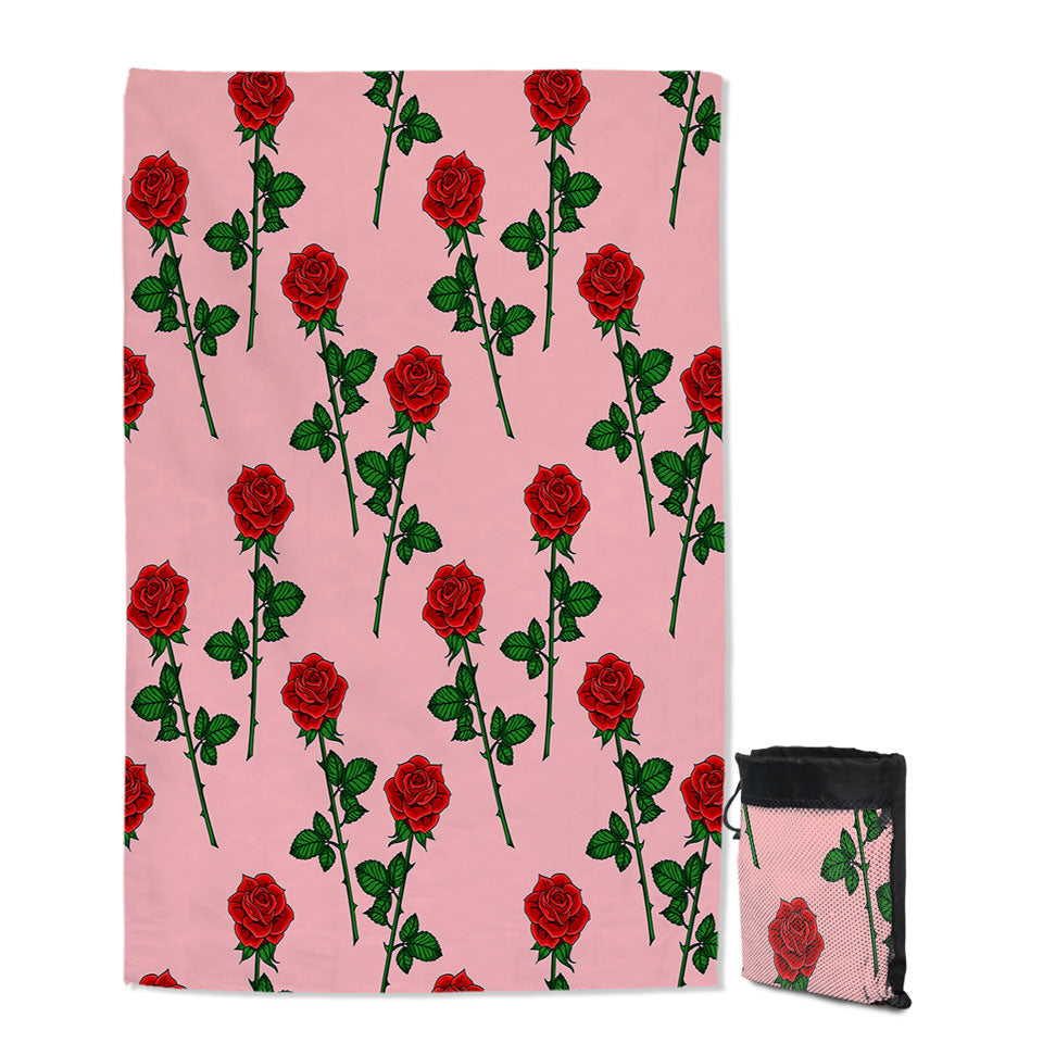 Roses Pattern over Pink Womens Beach Towel
