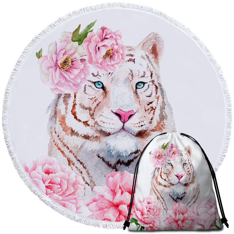 Rosy Lady White Tiger Beach Towels