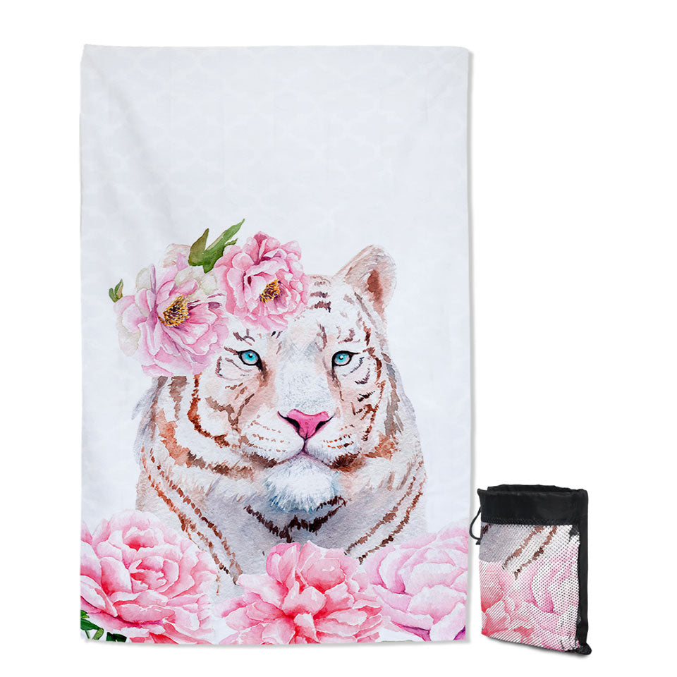 Rosy Lady White Tiger Girls Beach Towel for Travel