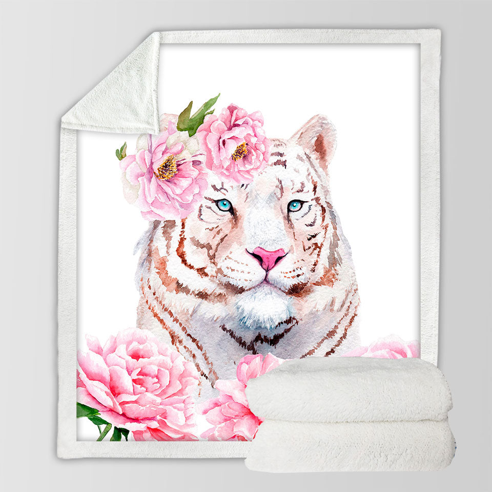 Rosy Lady White Tiger Throw Blanket