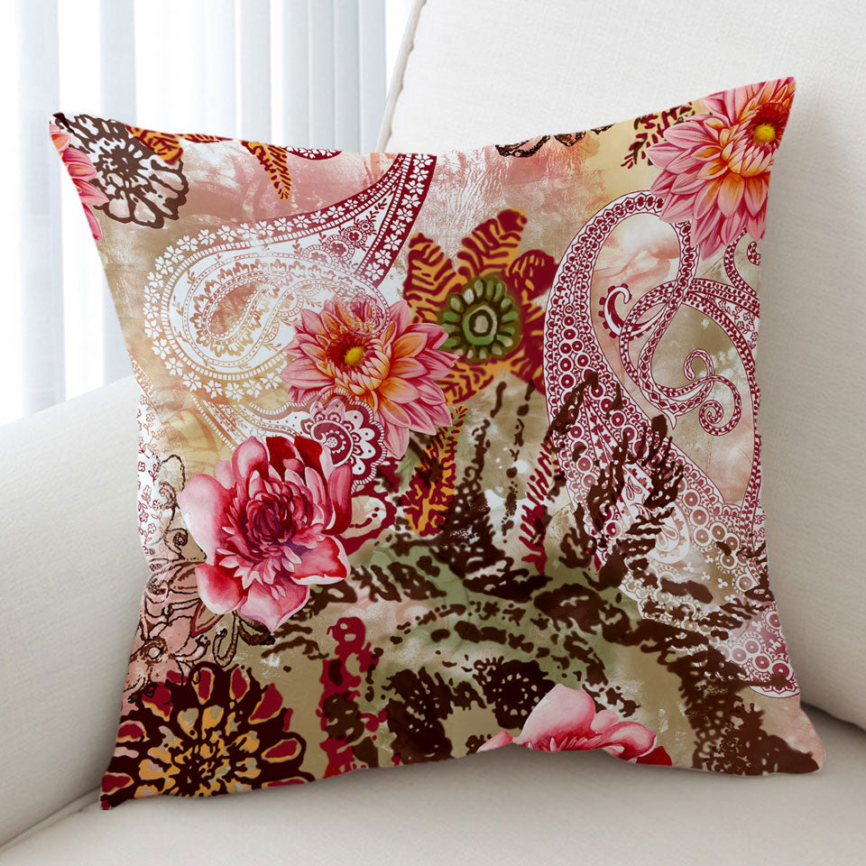 Rosy Oriental Flowers Decorative Pillows
