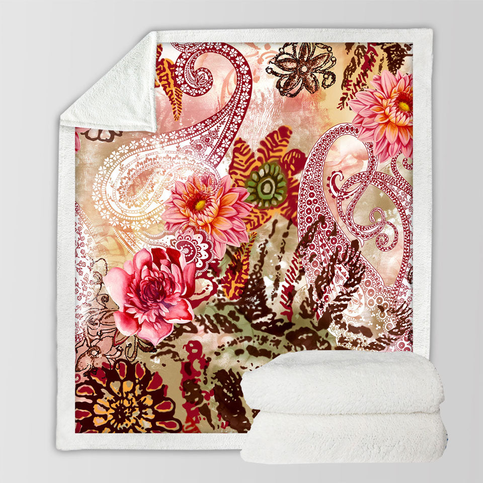 Rosy Oriental Flowers Decorative Throws