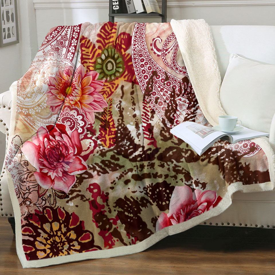 Rosy Oriental Flowers Throws