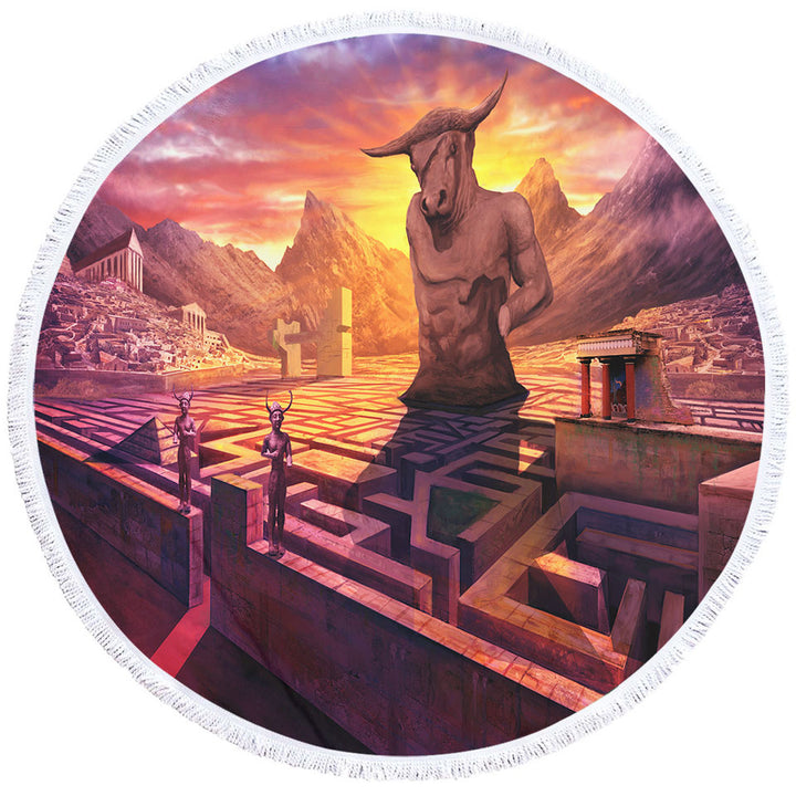 Round Beach Towel Ancient Fantasy Temple and City