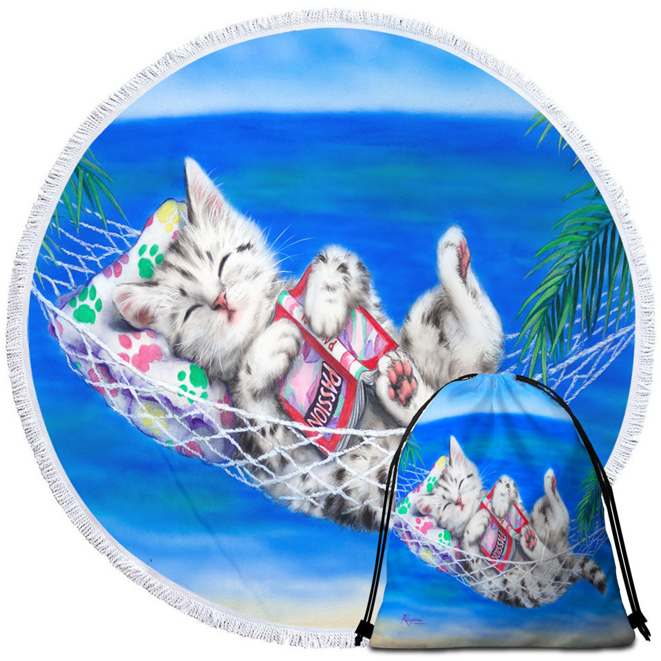 Round Beach Towel with Funny Cats Designs Beach Hammock Grey Kitten