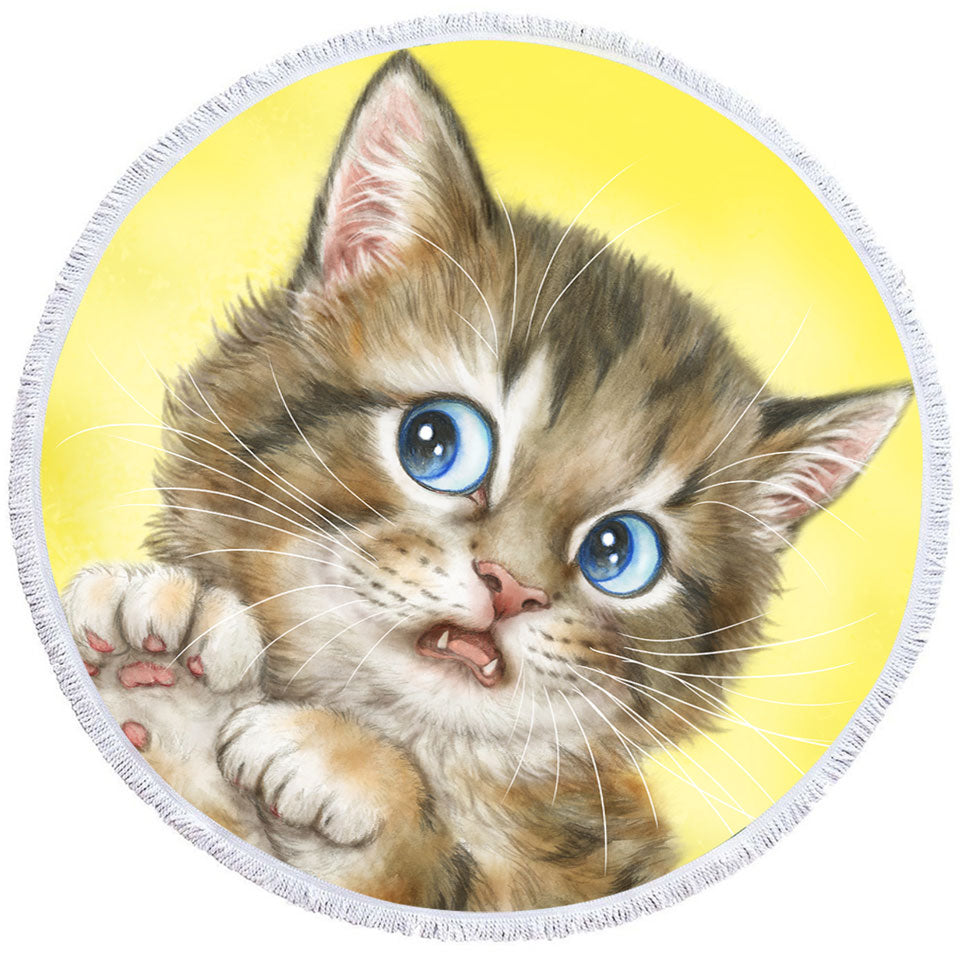 Round Beach Towels Designs for Kids Adorable Tabby Kitty Cat