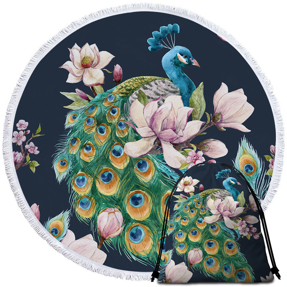 Round Beach Towels with Peacock