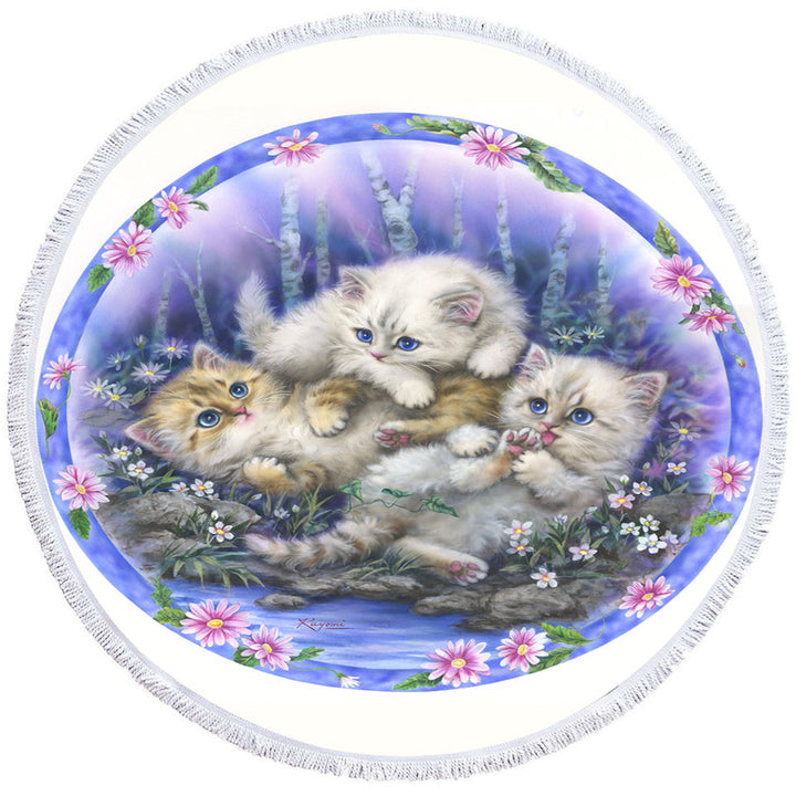 Round Towels for Kids Design Cute Three Kittens Outdoor Adventure