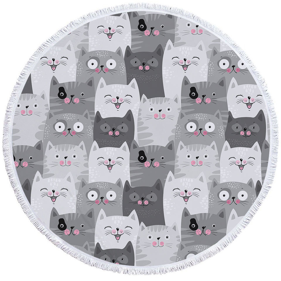 Round Towels with Cute and Sweet Grey Cats