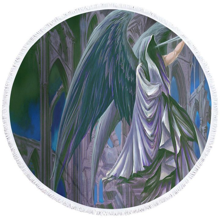 Round beach Towels for Men Armageddon Angel of Death Dark Art Drawing