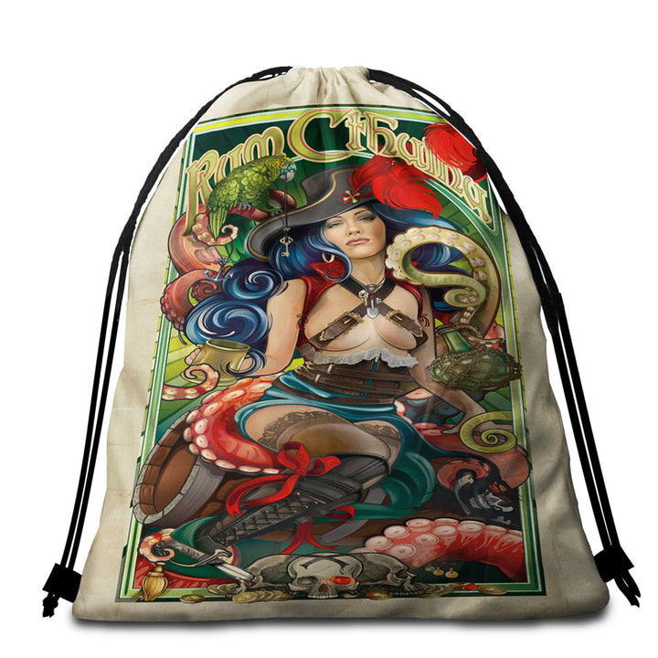 Rum Cthulhu and Pretty Girl Pirate Cool Art Beach Bags and Towels